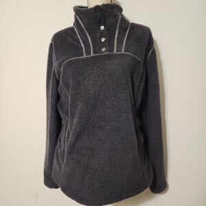 Kuhl Avalon Sherpa Fleece Pullover Gray Sweater High Button Neck Top Sz L